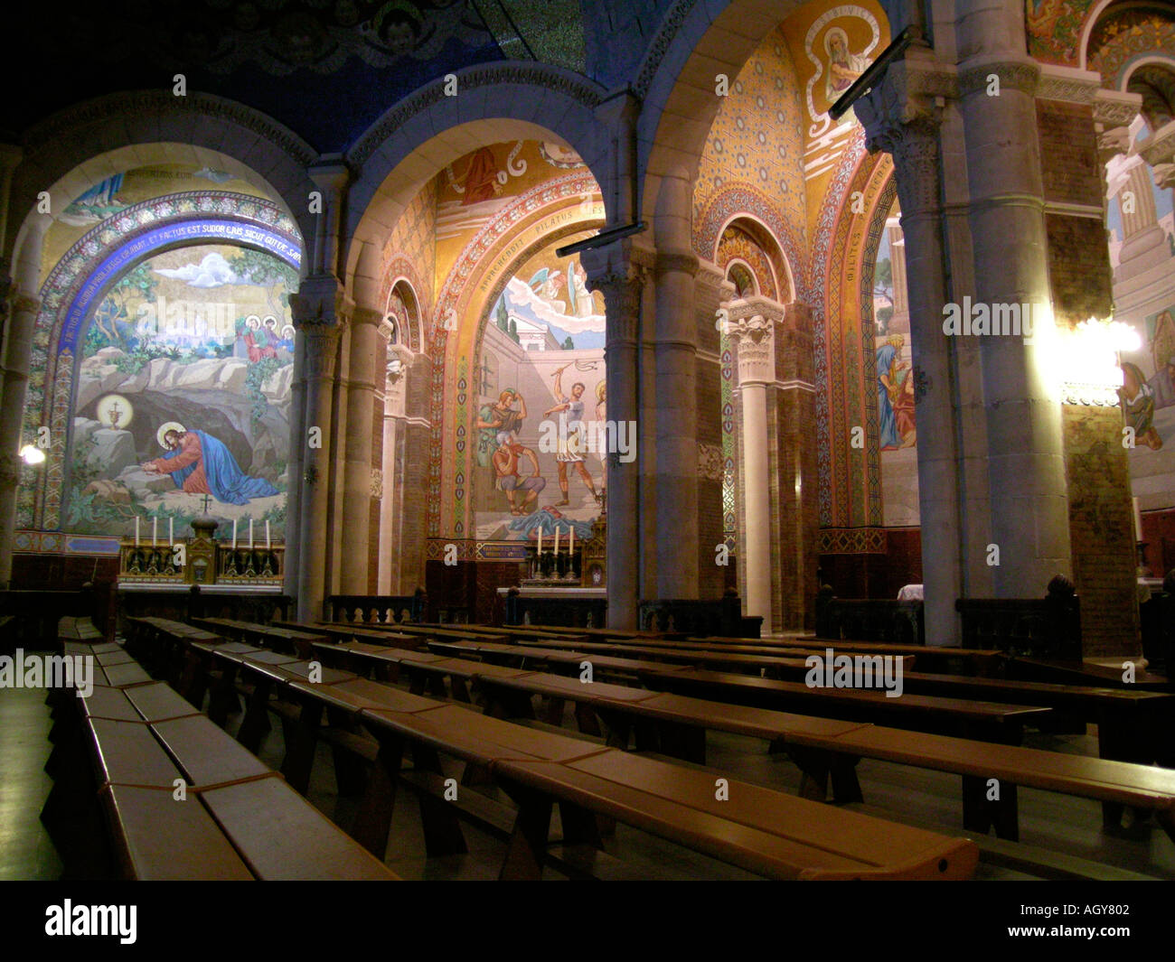 interior view Basilique du Rosaire basilica of the Immaculate Conception Lourdes Hautes Pyrénées France Stock Photo