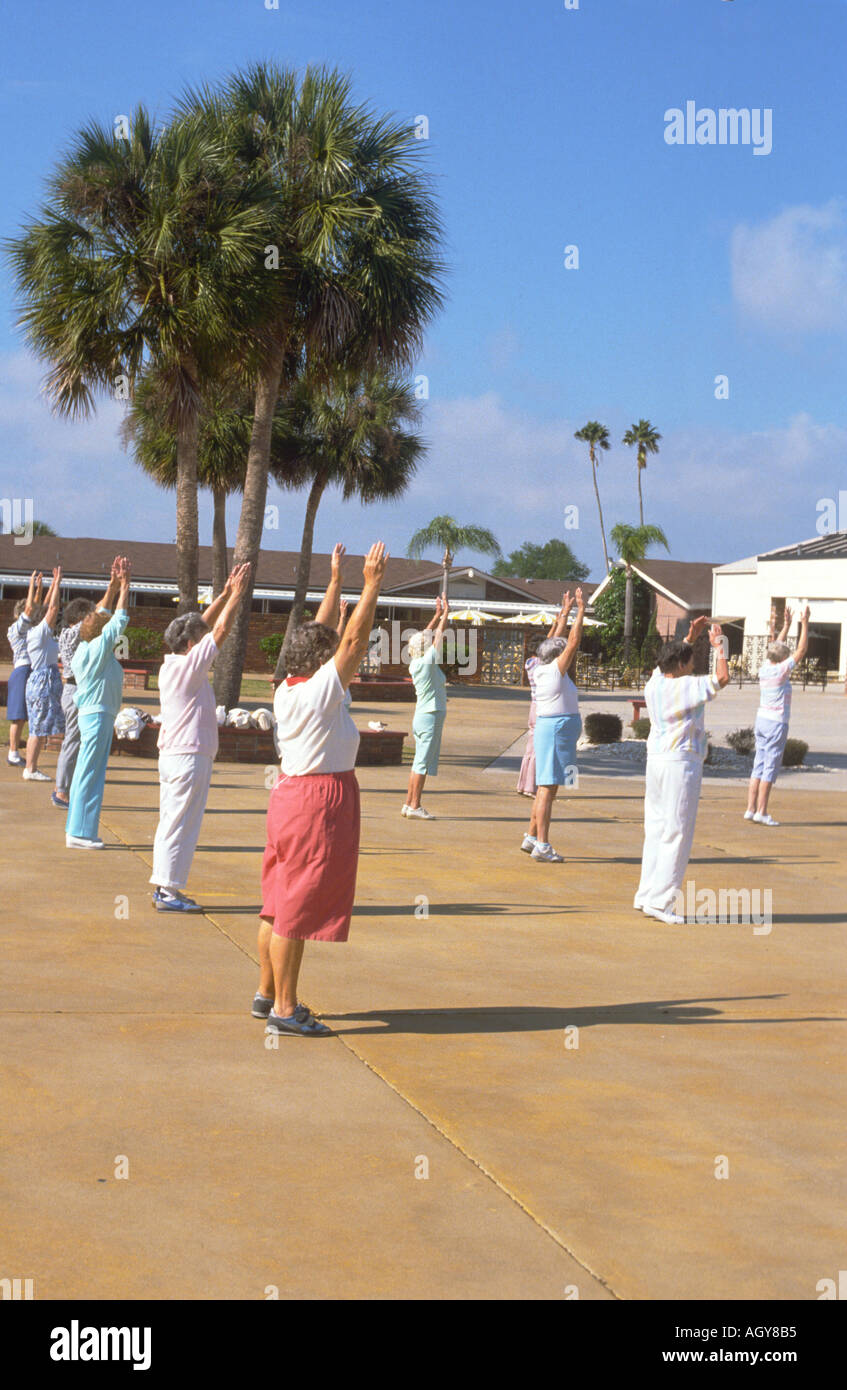Senior male and females exercise as part of a daily routine Sun City Florida Stock Photo