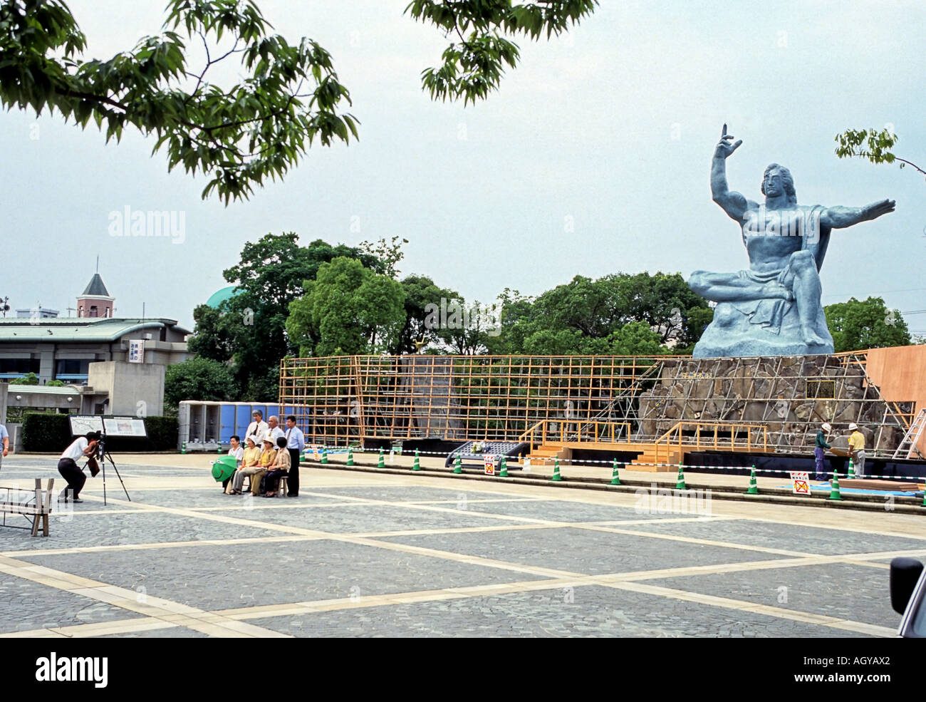 Group photo in front of Heiwa Koen Peace Memorial Statue Heiwa Kinen from Seibo Kitamura Nagasaki Japan Stock Photo