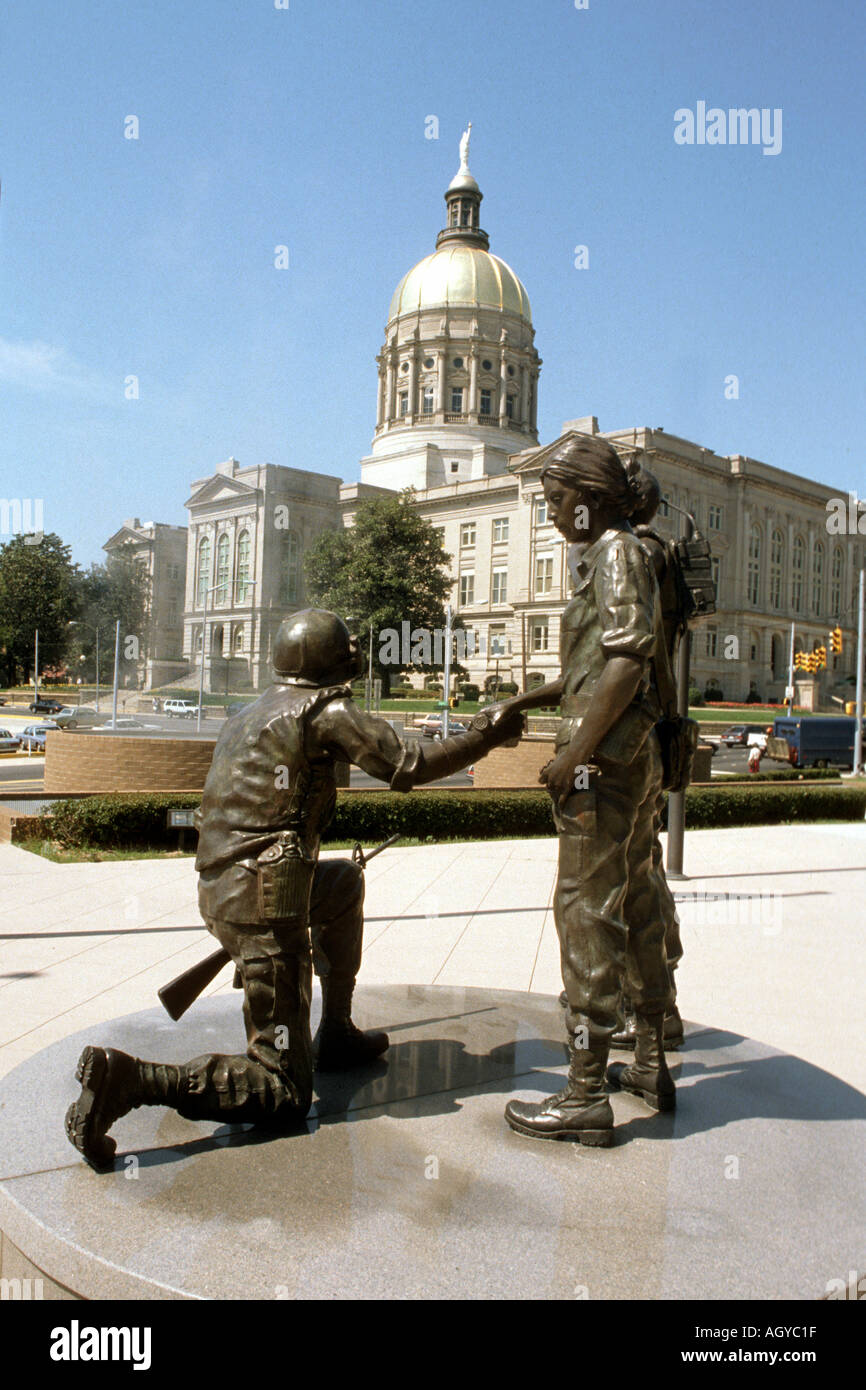 Atlanta Georgia State Capitol Building with viet nam war memorial statue Stock Photo