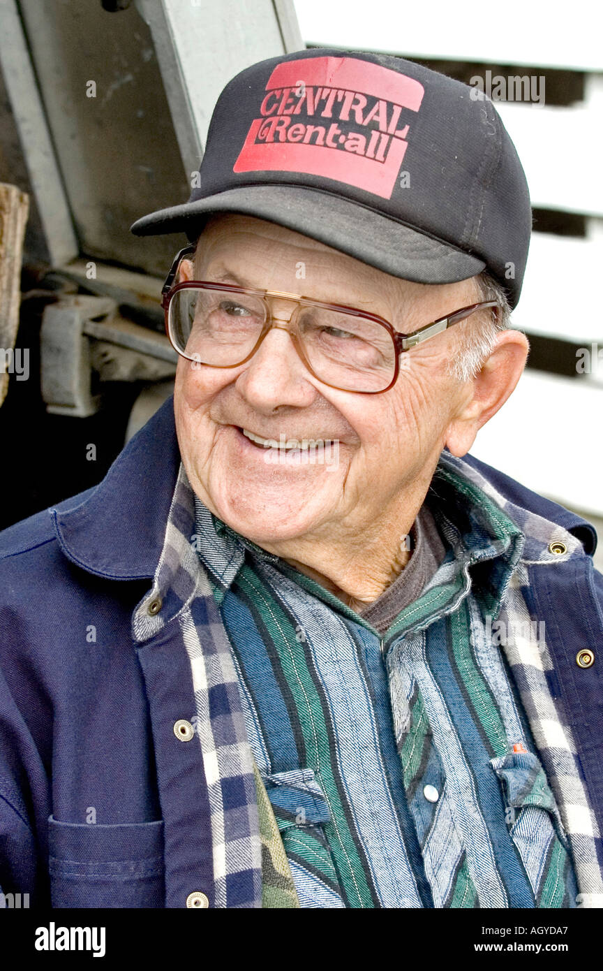 Portrait of a rugged male farmer who is participating in selling goods at a farmer market in Mt Hope Ohio Stock Photo