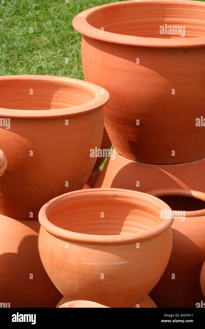 Terracotta garden pots Stock Photo