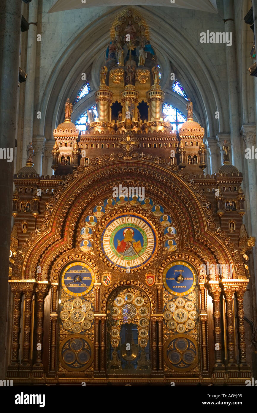 France Beauvais astronomic clock in cathedral Saint Pierre Stock