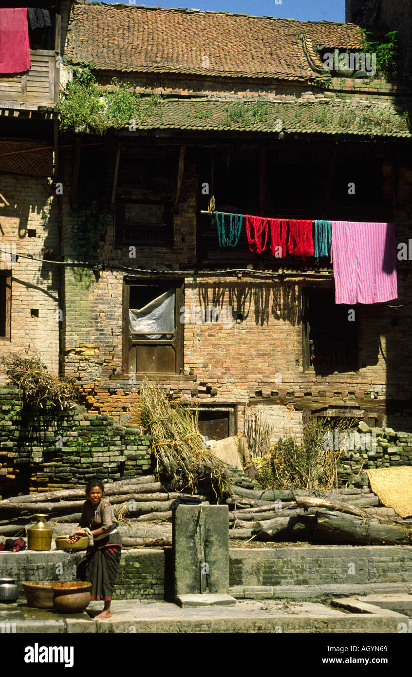 Washday in Baktapur Nepal Stock Photo