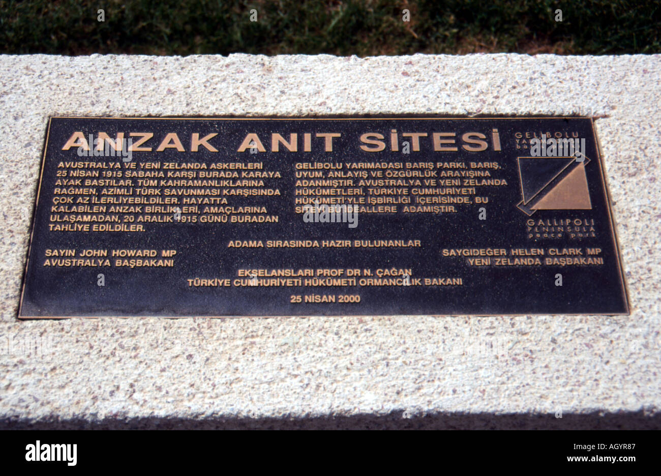 Plaque about the Anzacs at Gallipoli in Turkish Stock Photo