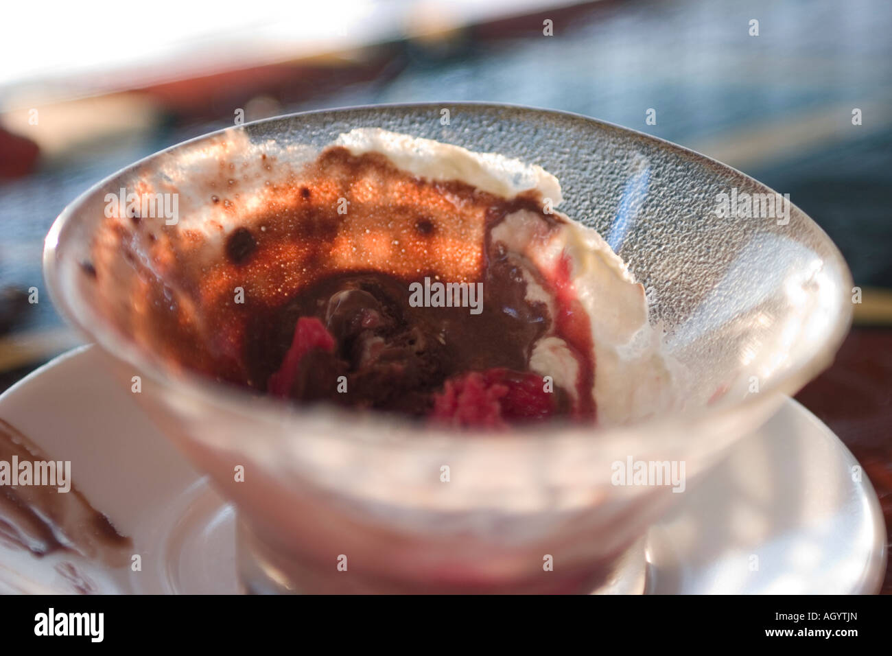 Empty bowl of ice cream in French restaurant Stock Photo Alamy