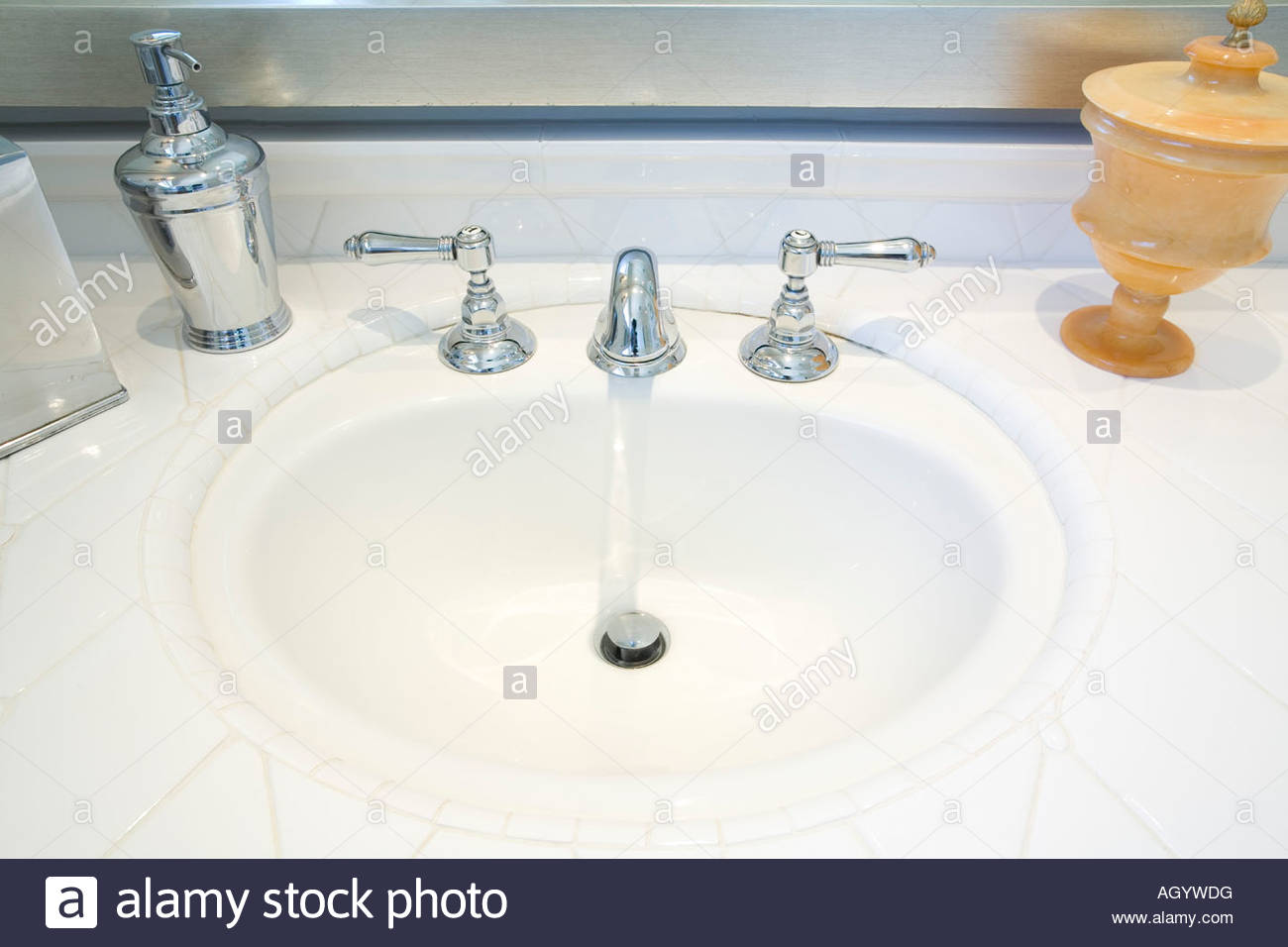 Clean Bathroom Sink With Water Running Stock Photo 14311851