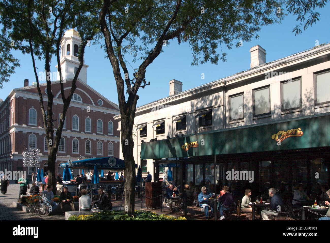 Cheers Bar, Quincy Market and Faneuil Hall, Boston, Massachusetts, USA Stock Photo