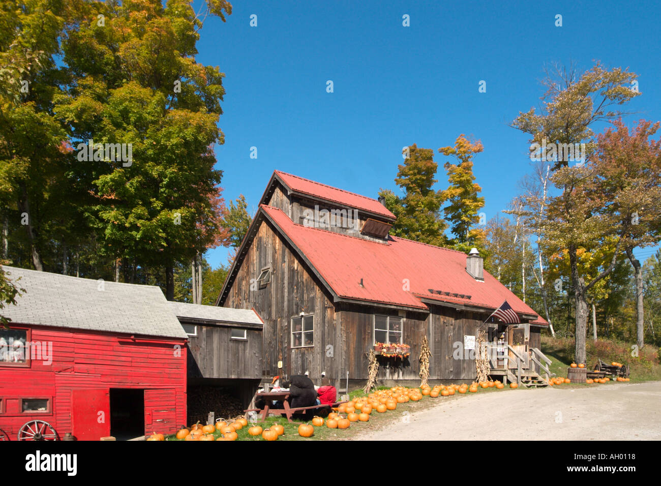 Country restaurant and fall foliage in Rutland, Highway 100, Green
