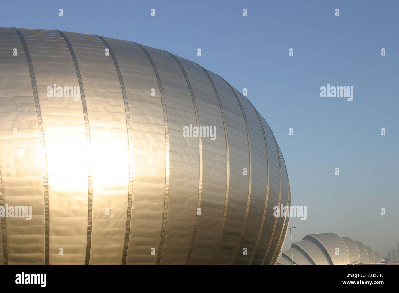 Glasgow IMAX centre with the Glasgow Armadilo in the background viewed from the South bank of the river Clyde Stock Photo
