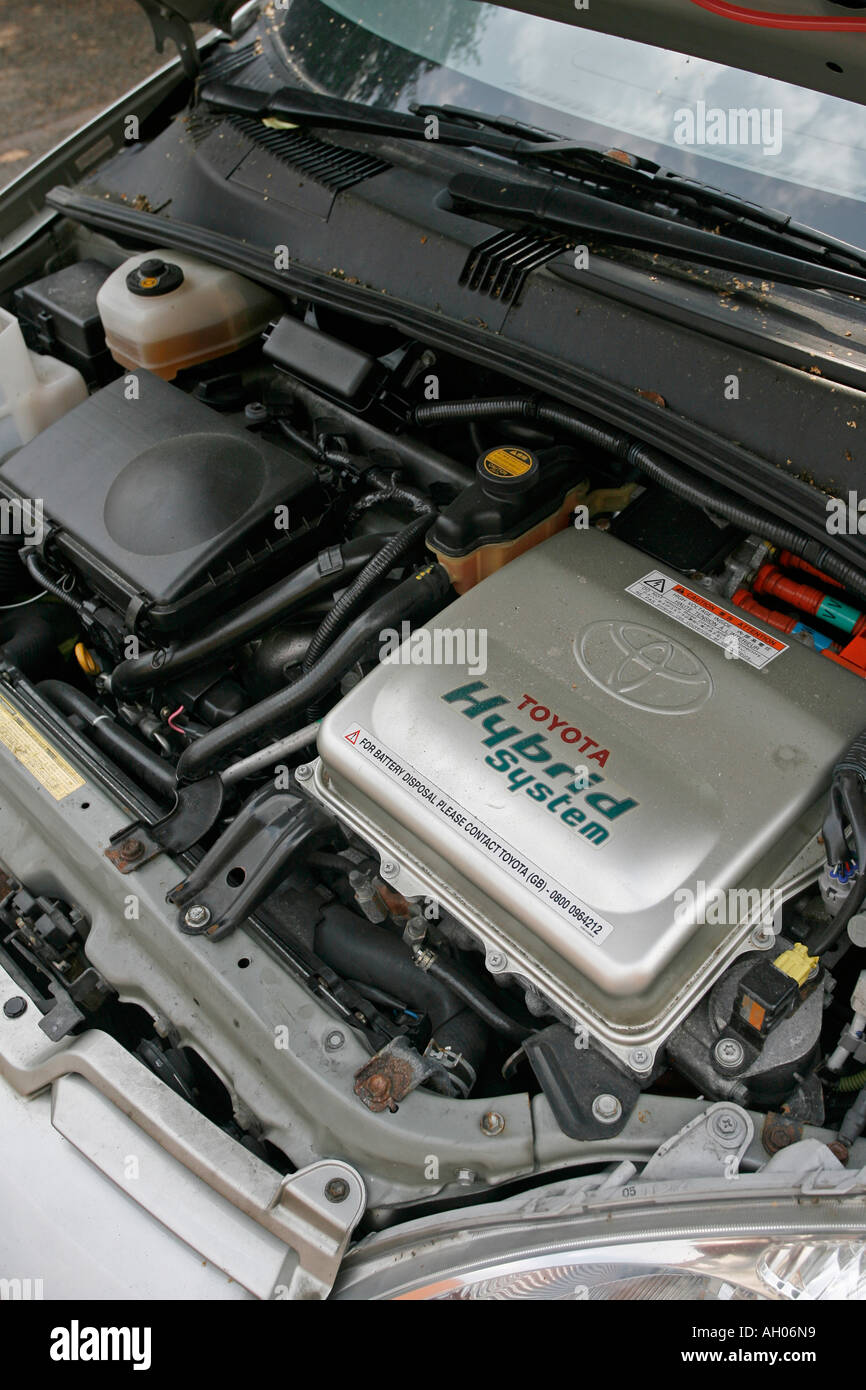 Engine of a Toyota Prius petrol electric hybrid car Stock Photo