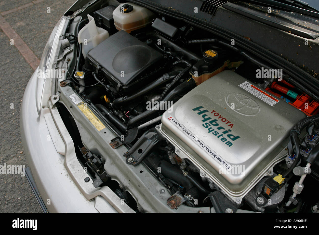 Engine of a Toyota Prius petrol electric hybrid car Stock Photo Alamy
