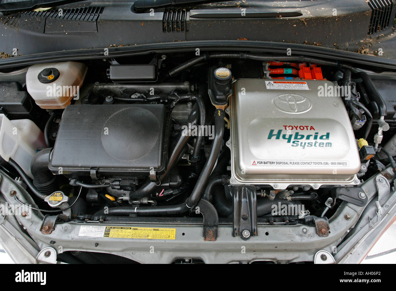 Engine of a Toyota Prius petrol electric hybrid car Stock Photo