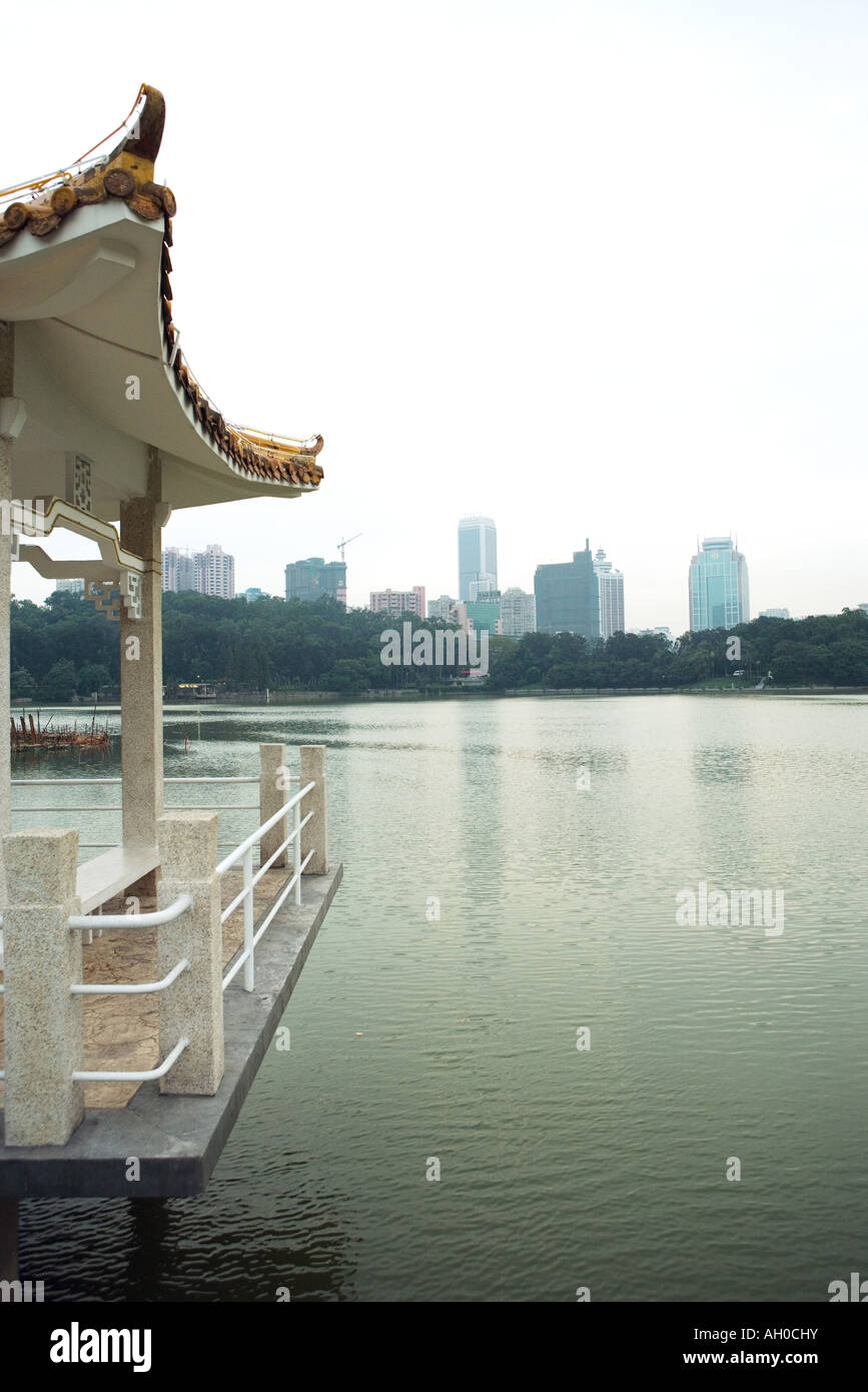 China, Guangdong province, gazebo on edge of water Stock Photo