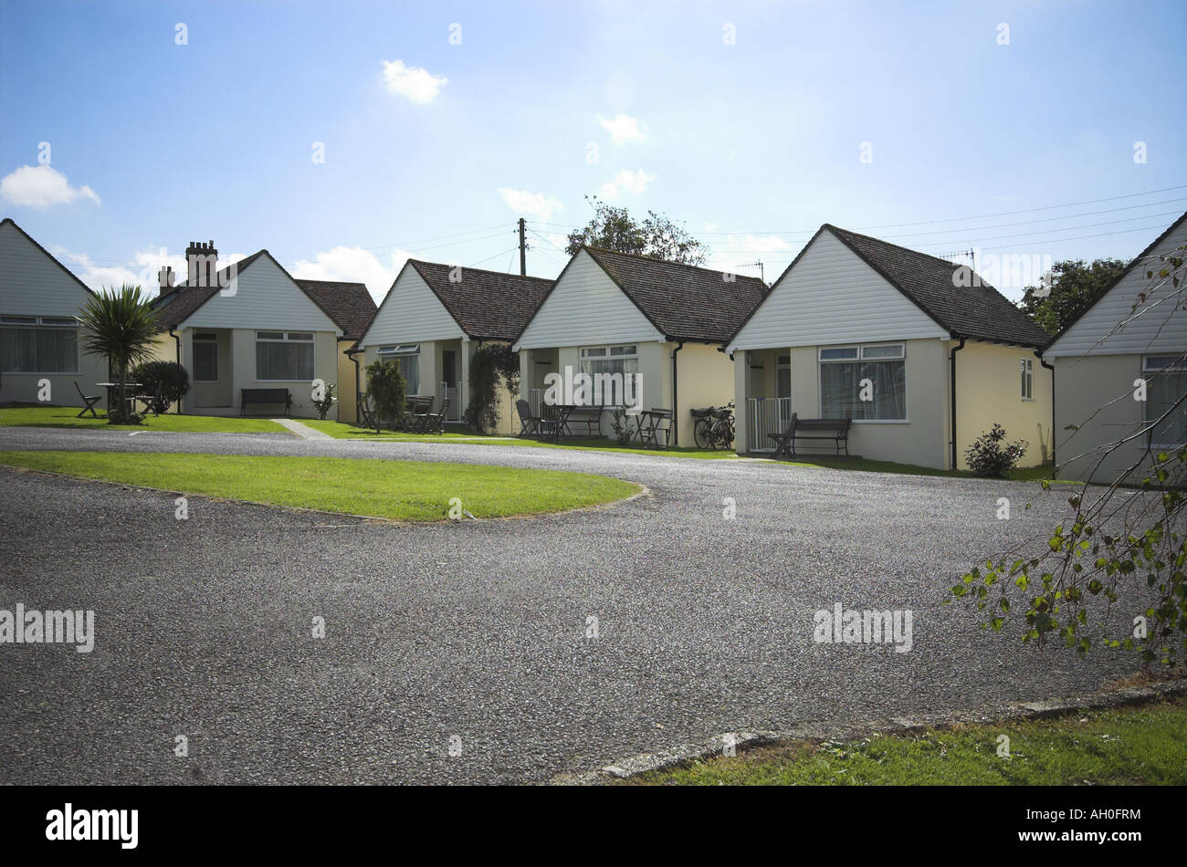 Summer holiday Park homes bunngalows and chalets Stock Photo