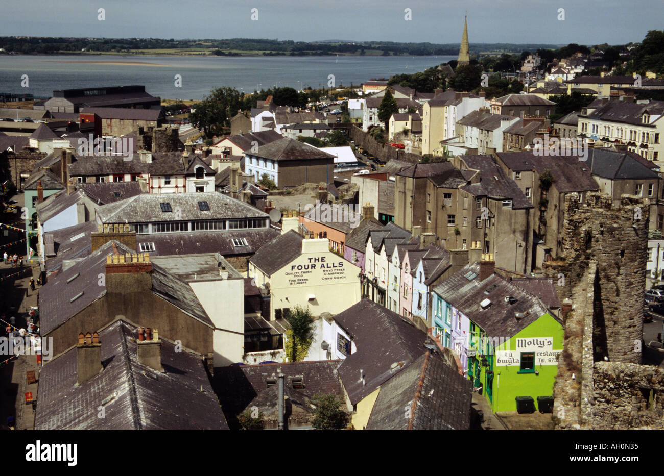 Aerial view of buildings from Caernarfon Castle in North Wales Stock Photo