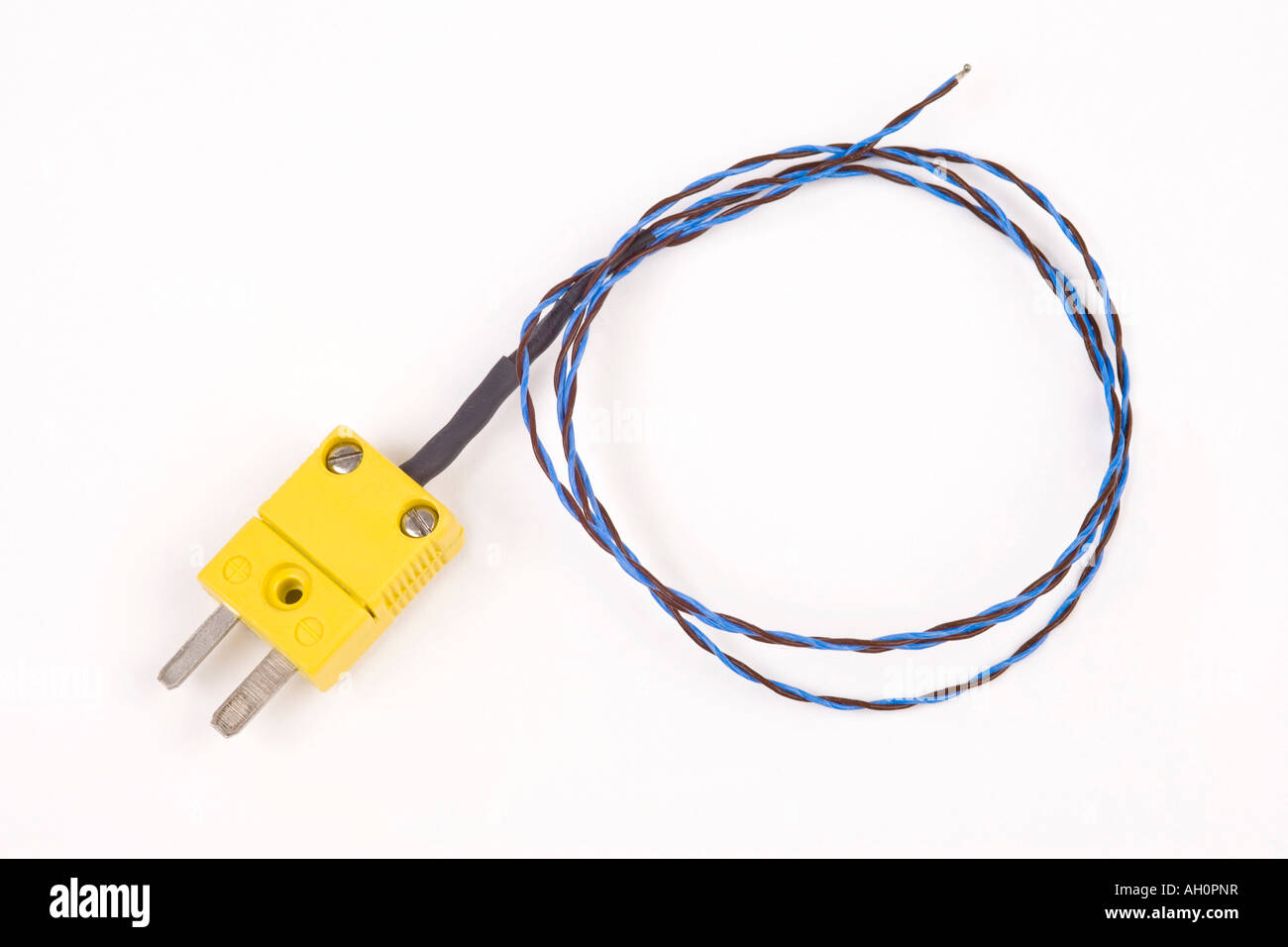 K type thermocouple junction temperature sensor and connector Stock Photo