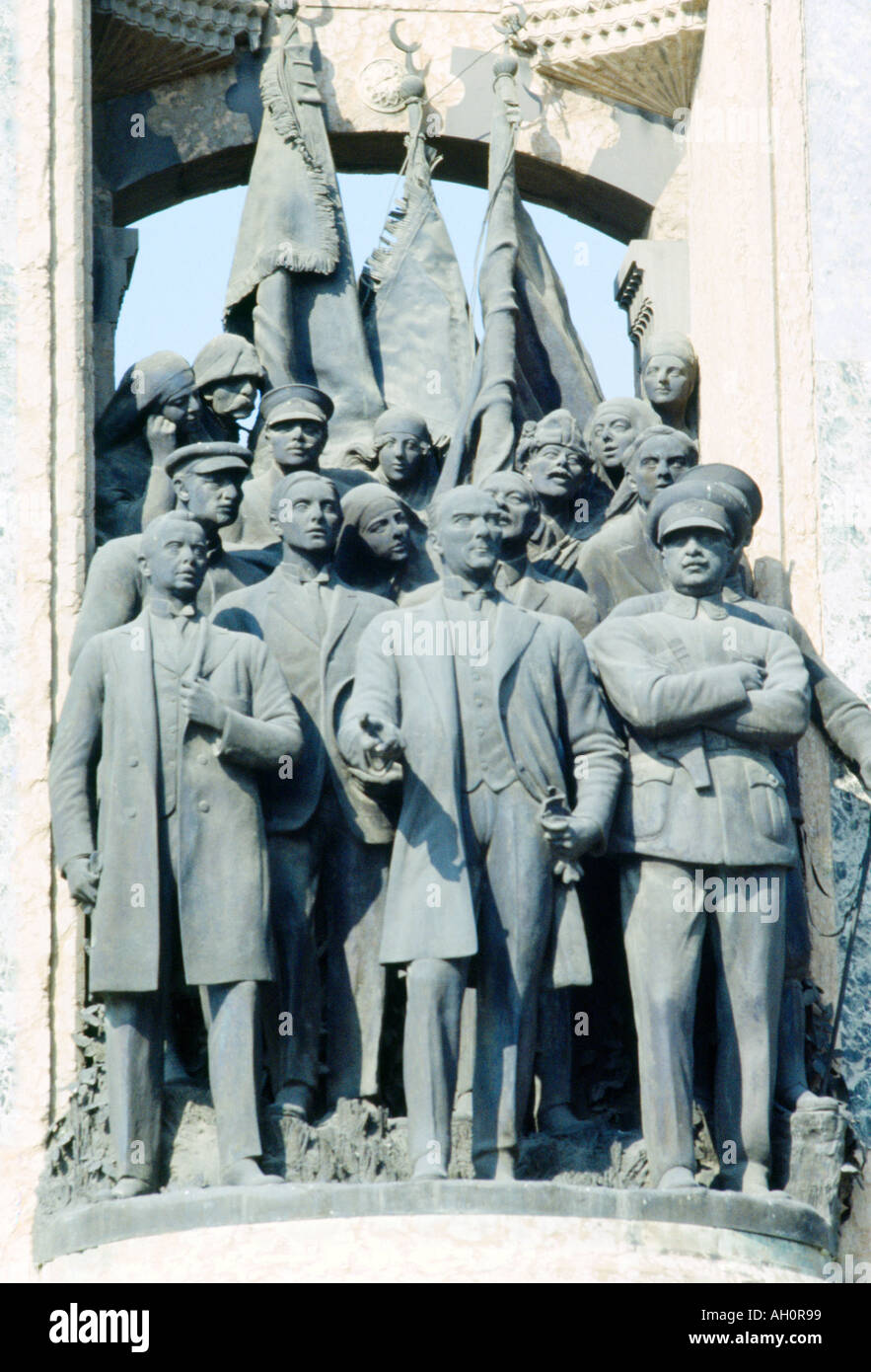 Istanbul Turkey Republic Monument on Taksim Square to Commemorate formation of the Turkish Republic with Mustafa Kemal Ataturk and Commorades in Weste Stock Photo