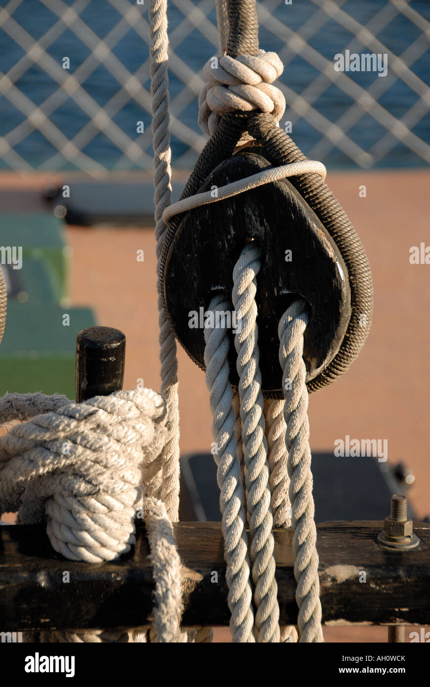 Sailing ship block and tackle Stock Photo Alamy