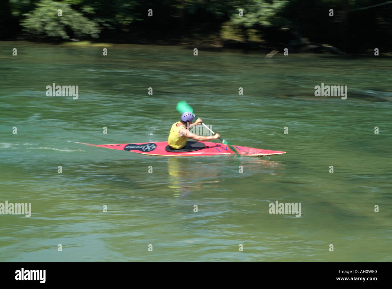 Kayaking on a River, Motion Blur. Stock Photo