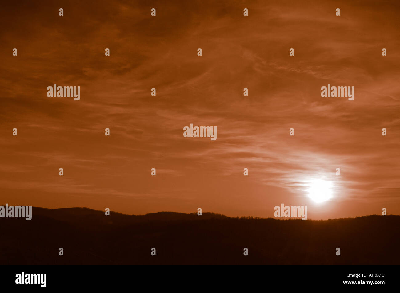 Dramatic Red sky at Dusk Stock Photo