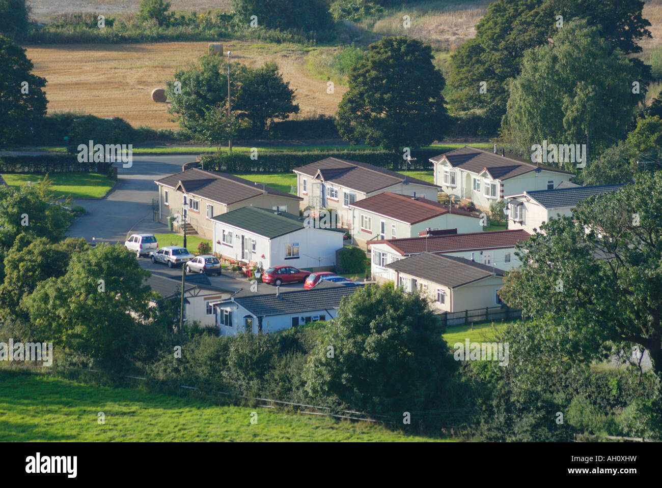 Prefabricated housing on a site between Helsby and Frodsham in Cheshire