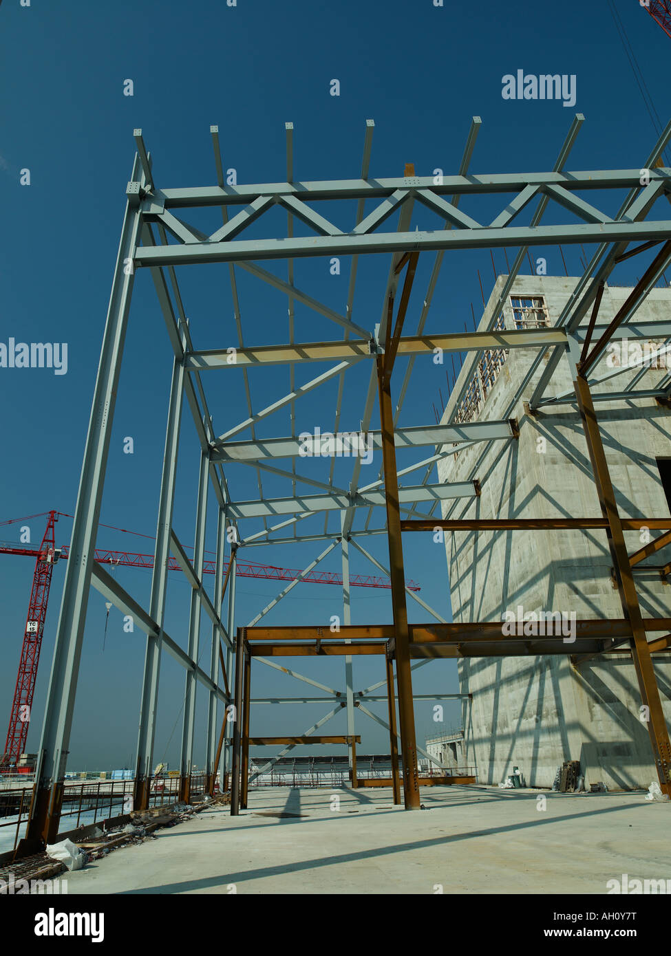 Building under construction showing steel girder framework woth
