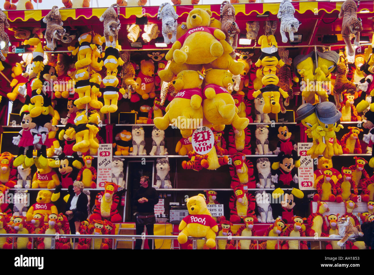 Stuffed animals on a funfair stall Stock Photo