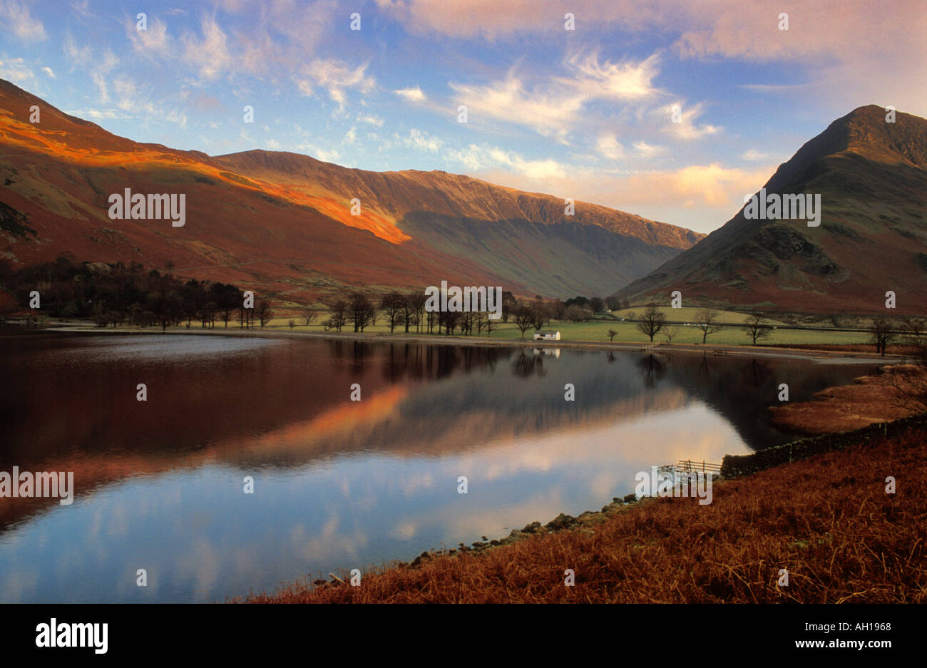 Buttermere And Char Cottage Winter Near Keswick English Lake Stock