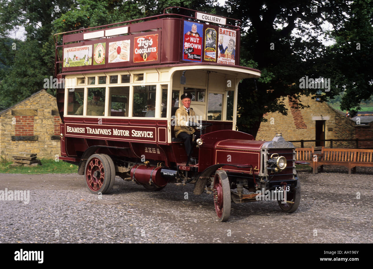 Beamish Open Air Museum county Durham Daimler open top omnibus vintage