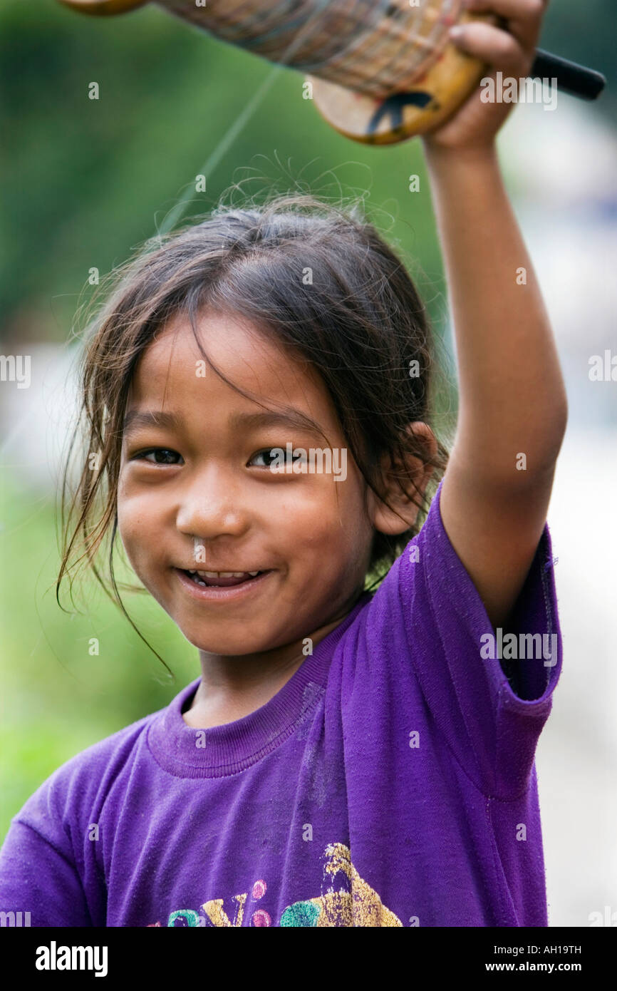 Nepali girl smiling with kite. Kathmandu, Nepal Stock Photo Alamy