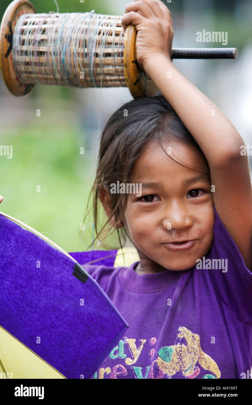 Nepali girl smiling with kite. Kathmandu, Nepal Stock Photo Alamy