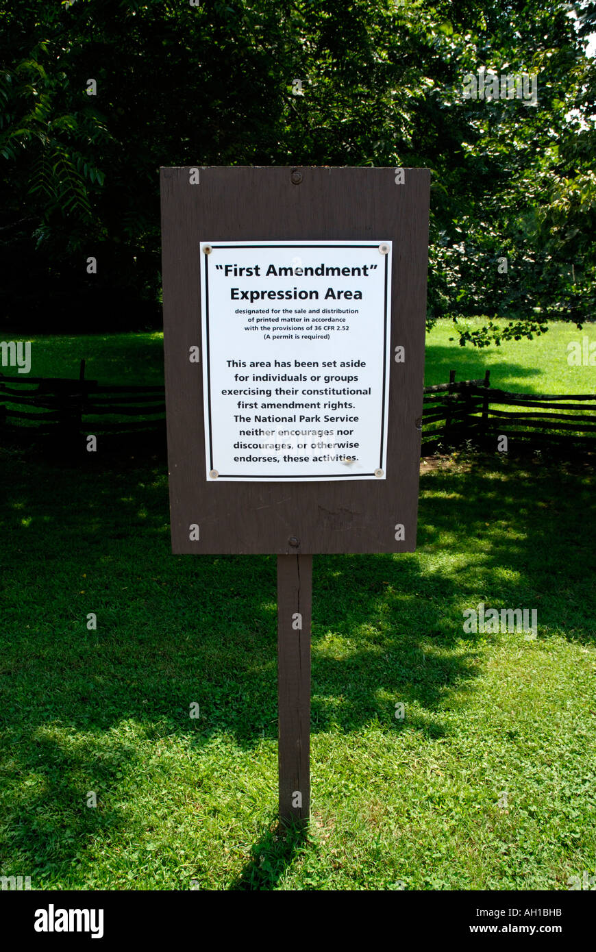 First amendment expression area sign, Great Smoky Mountain National Park Stock Photo