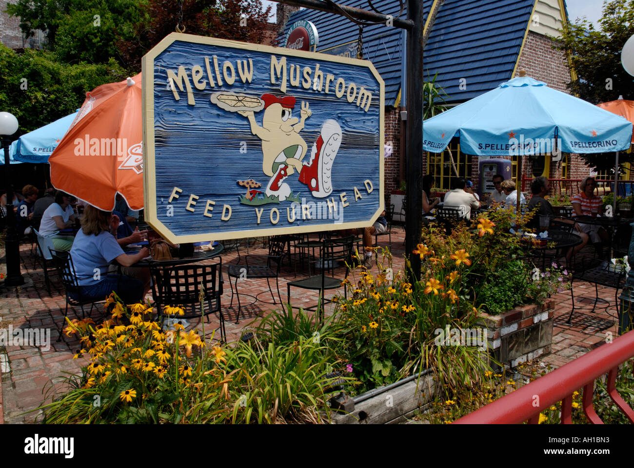 Mellow Mushroom pizza restaurant, a landmark establishment in Asheville, North Carolina Stock Photo