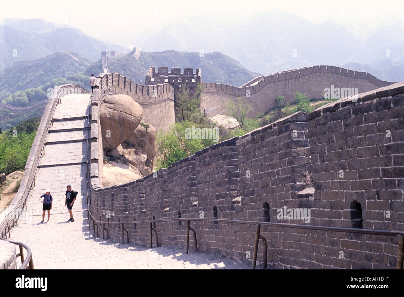 Tourist on Great Wall of China Stock Photo