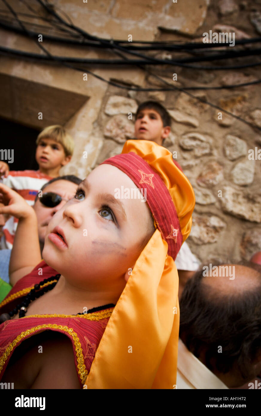 Young Spanish boy at the Festival of Mare de Deu dels Angels in Pollenca Mallorca Spain Stock Photo