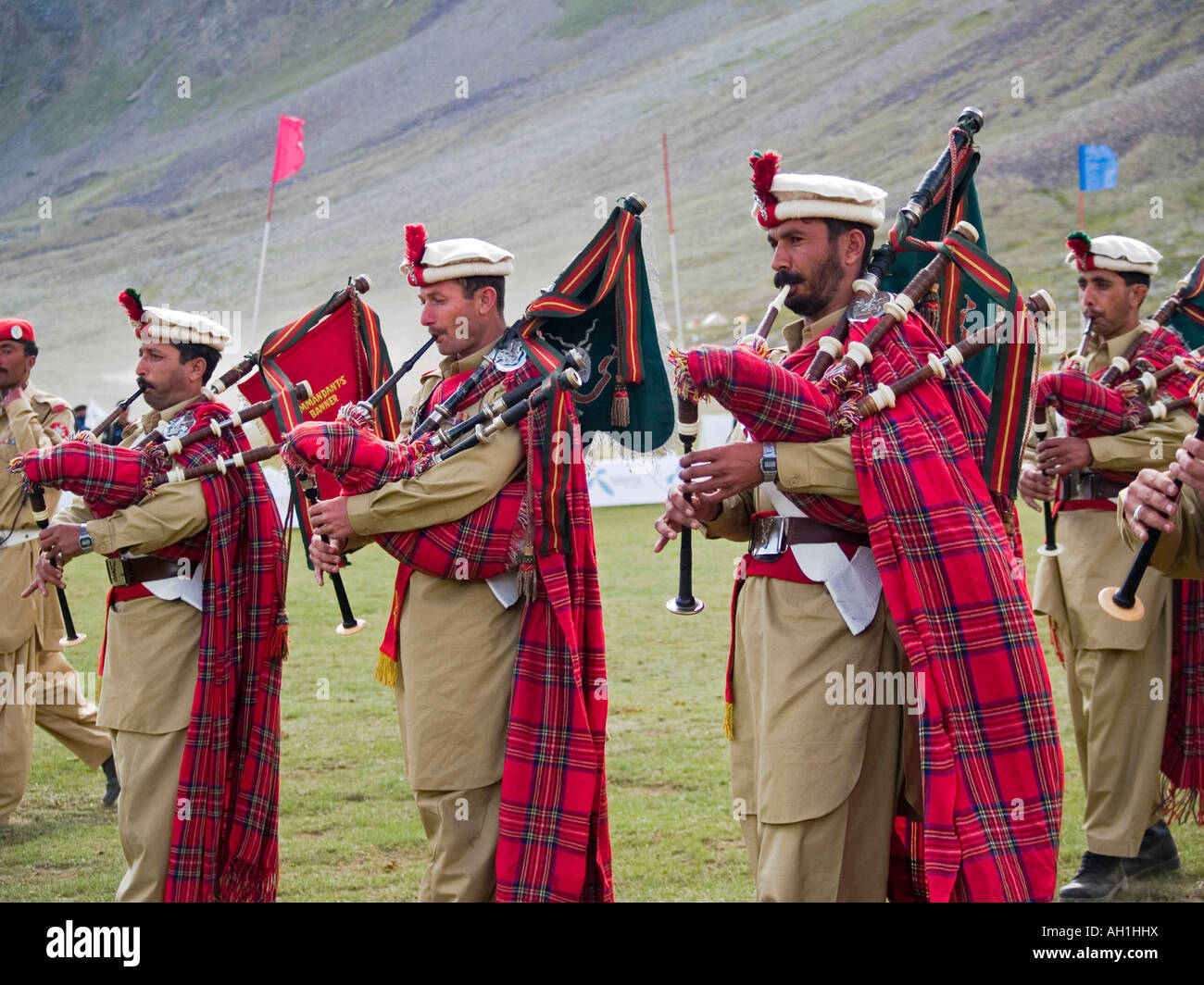 bagpipe squad Shandur Pass Polo Festival Pakistan Stock Photo Alamy