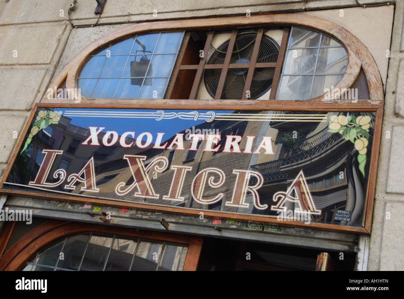 modernist facade of La xicra chocolaterie in Barcelona Spain Stock Photo