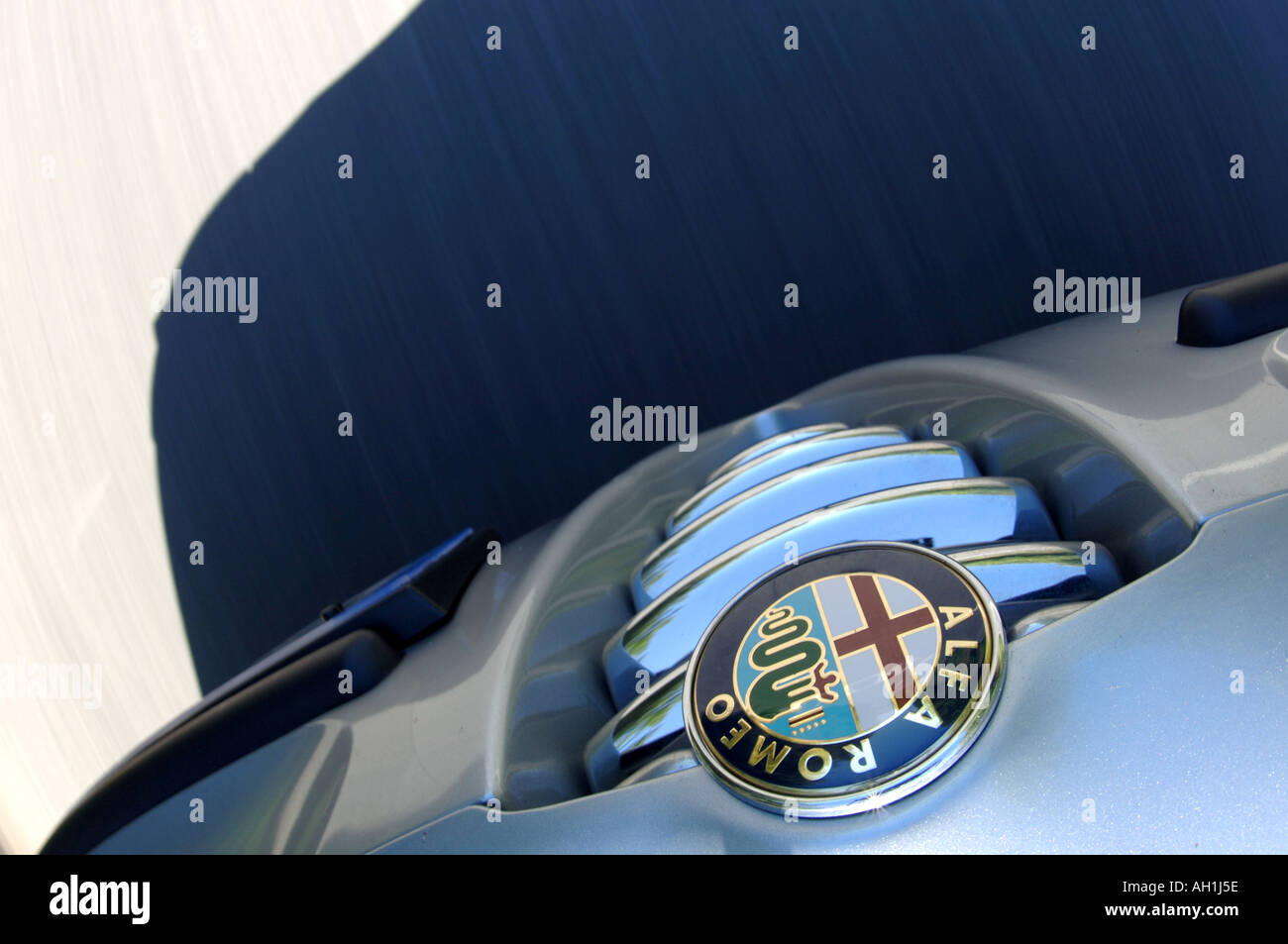 Alfa Romeo 147 badge and grill speeds along the road suction mount abstract Stock Photo