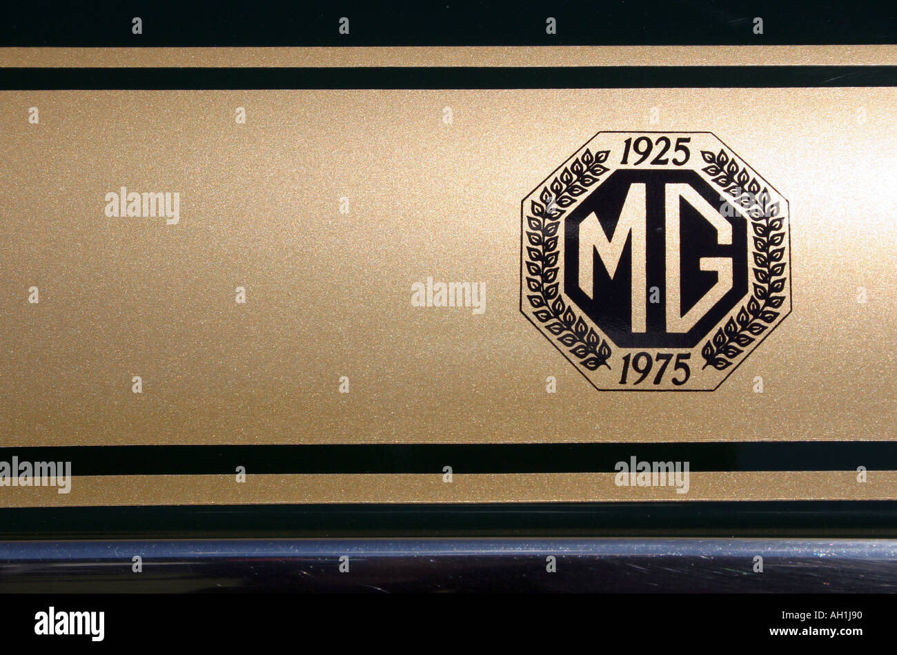 stripe on panel of Anniversary MGB GT sportscar Stock Photo