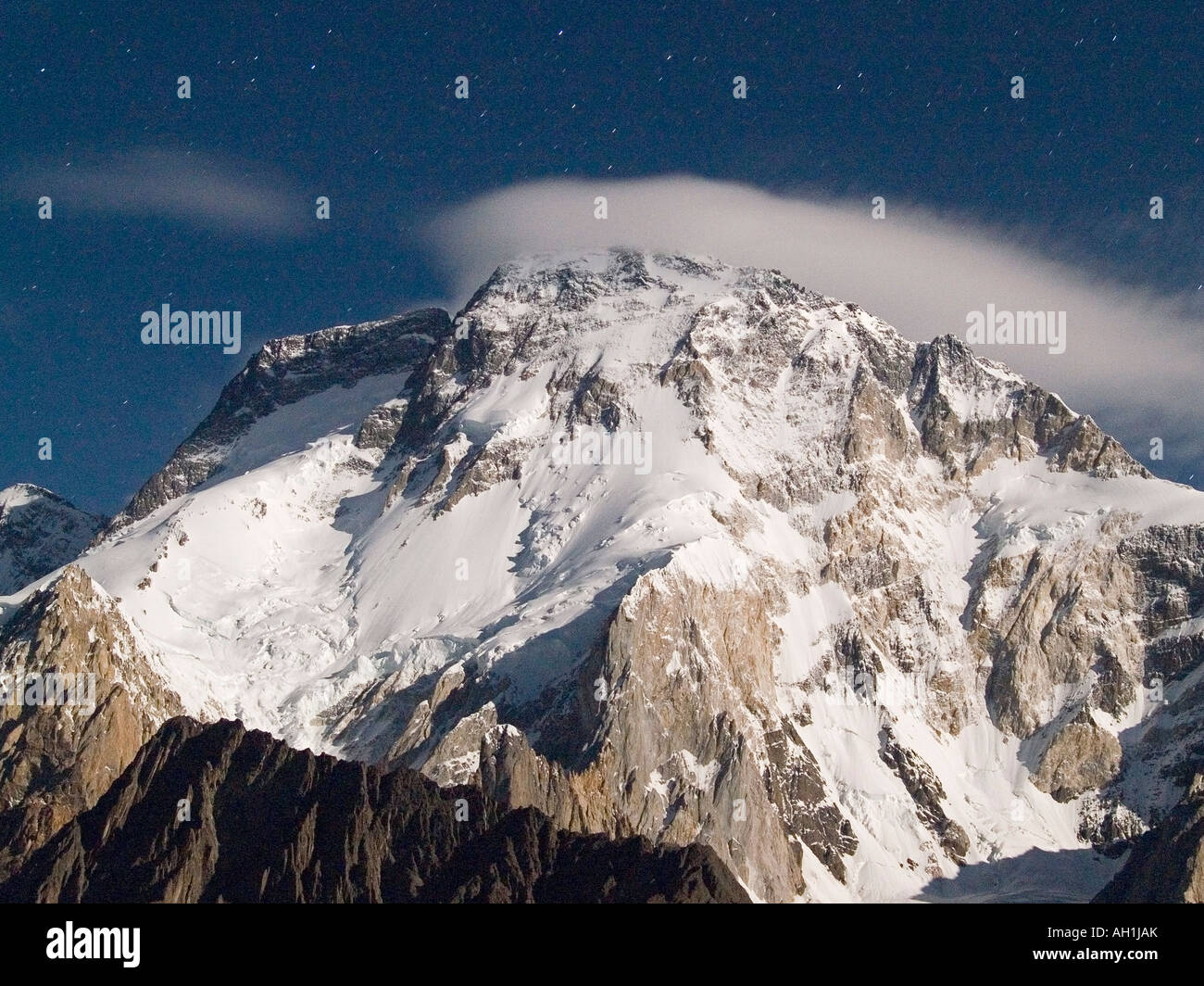 Broad Peak 8000 meters at night Concordia Karakoram Range Pakistan Stock Photo