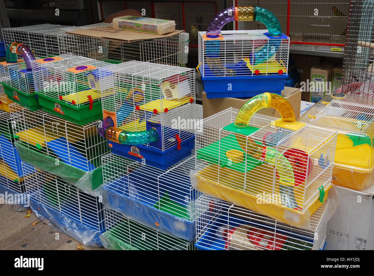 cages for mice or rats for sale at Ramblas barcelona Spain Stock Photo