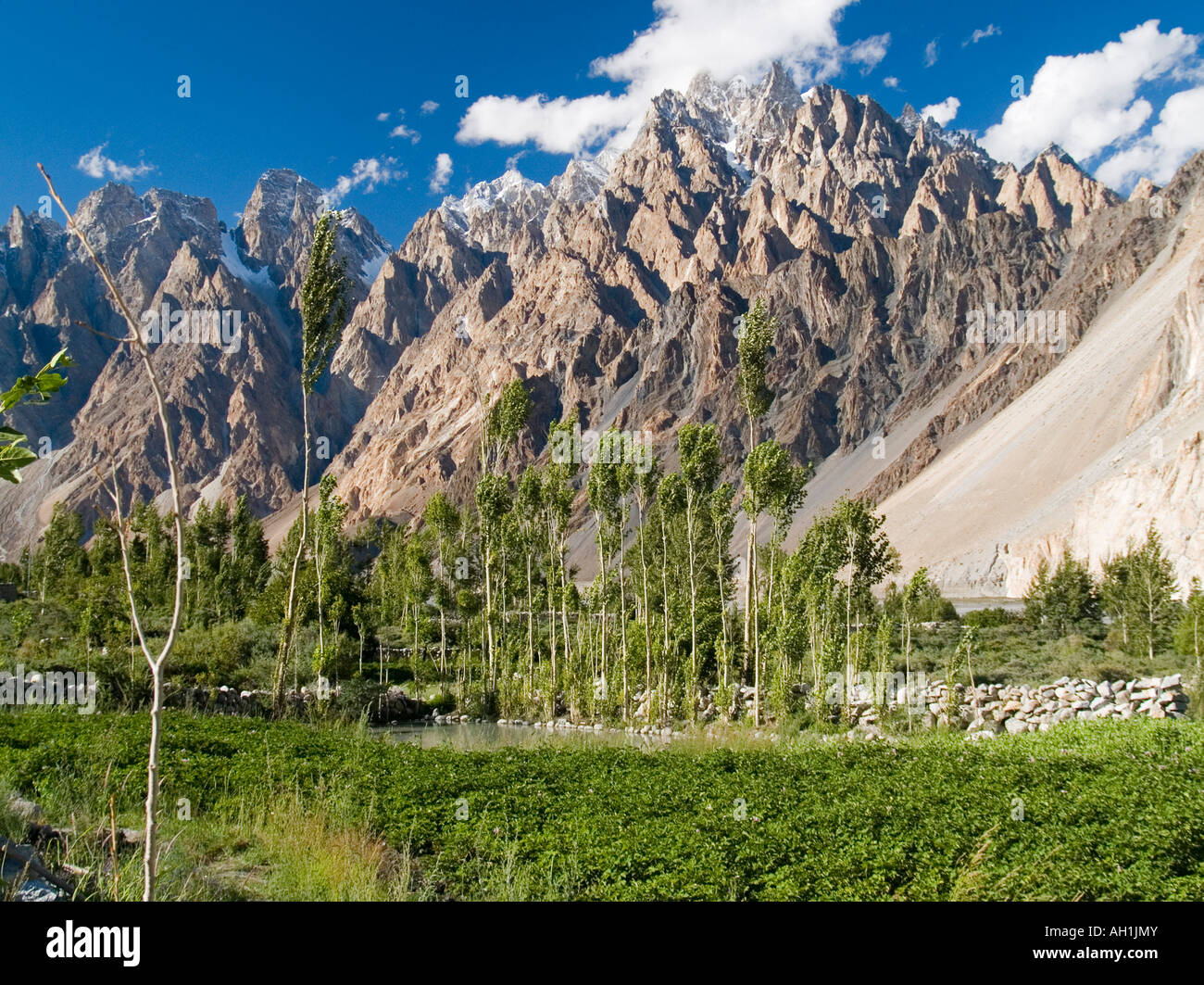 the beautiful landscape of Passu village in the Karakoram mountains of Pakistan Stock Photo