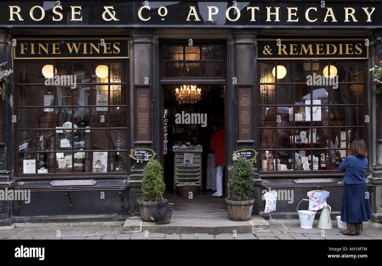 Old shop Rose & Co Apothecary Haworth Bronte Country West Yorkshire UK