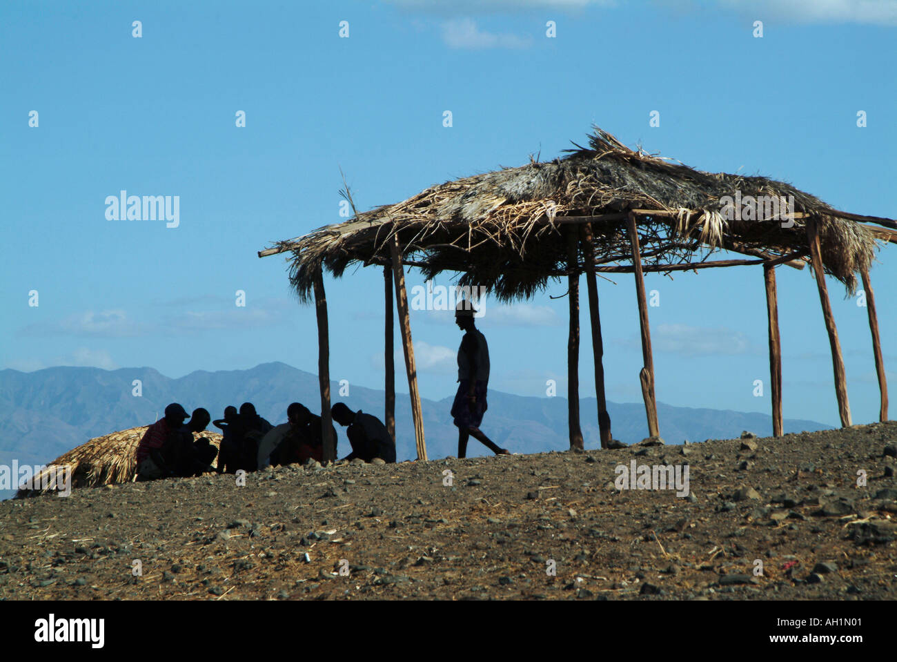 El Molo village tribe near the shores of Lake Turkana. Lake Turkana, Kenya, Africa Stock Photo
