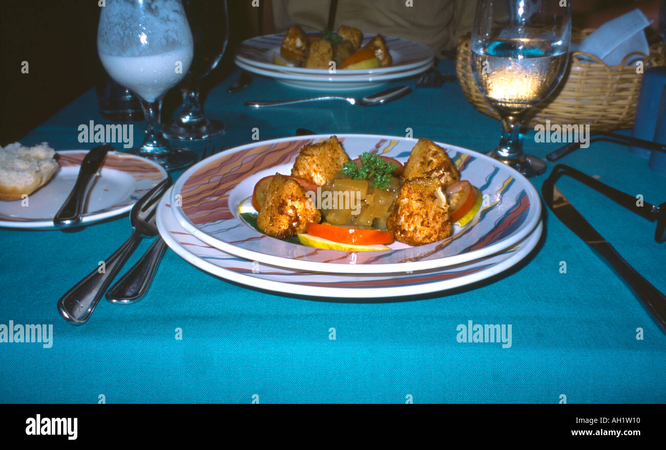 Dickenson Bay Antigua Rex Halcyon Cove Hotel Food Covered In Batter Stock Photo