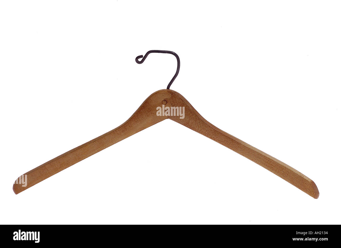 Wooden coat hanger silhouetted on white background Stock Photo
