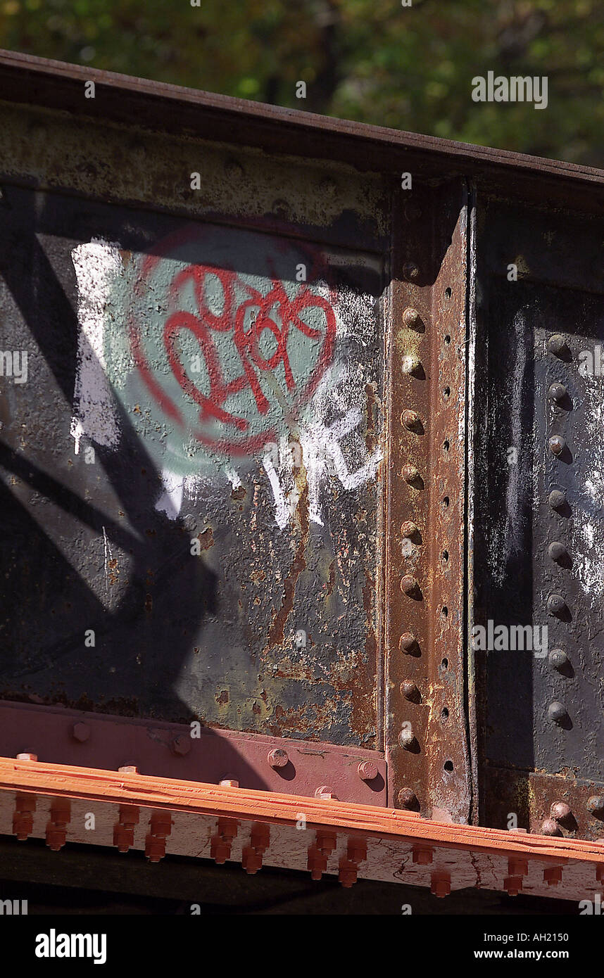 Weathered iron beam with graffiti Stock Photo Alamy