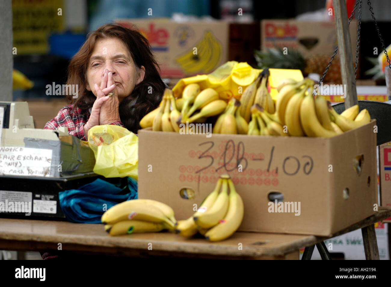Adult Female Sells Fruit at an agricultural flea market in Millersburg