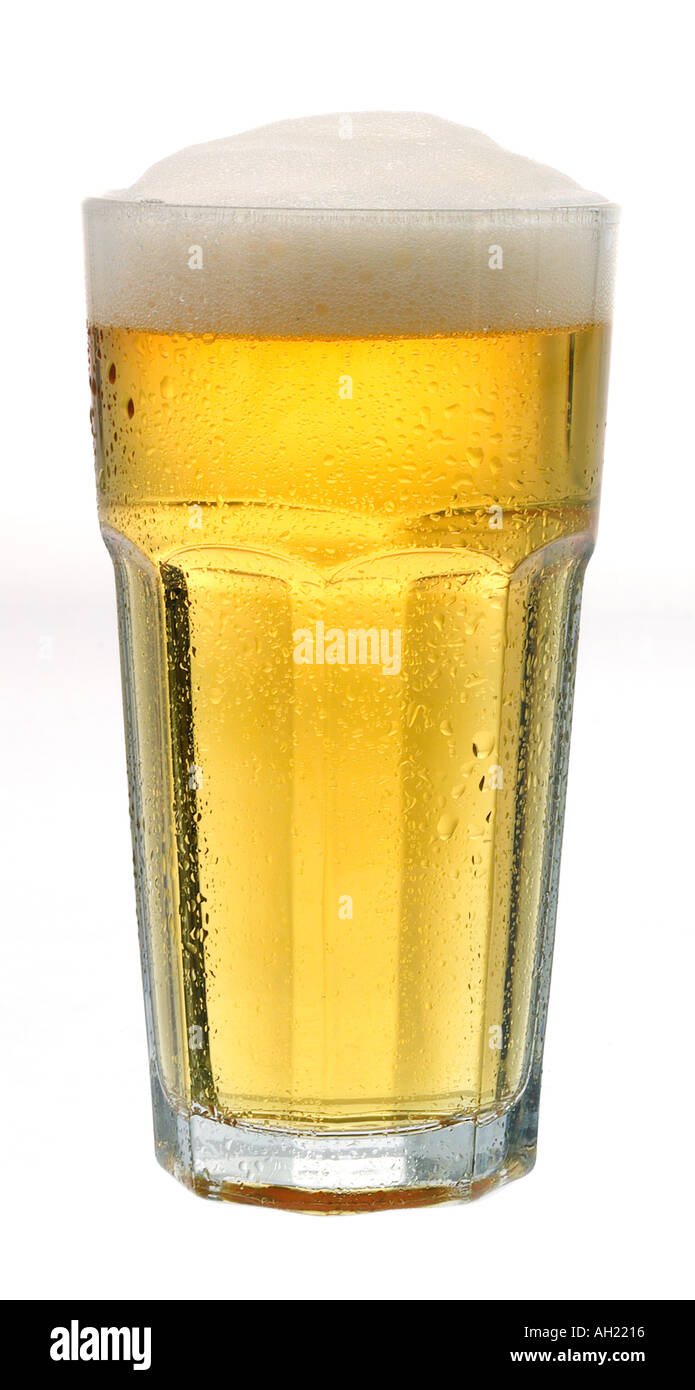 A pint of light beer silhouetted on white background Stock Photo